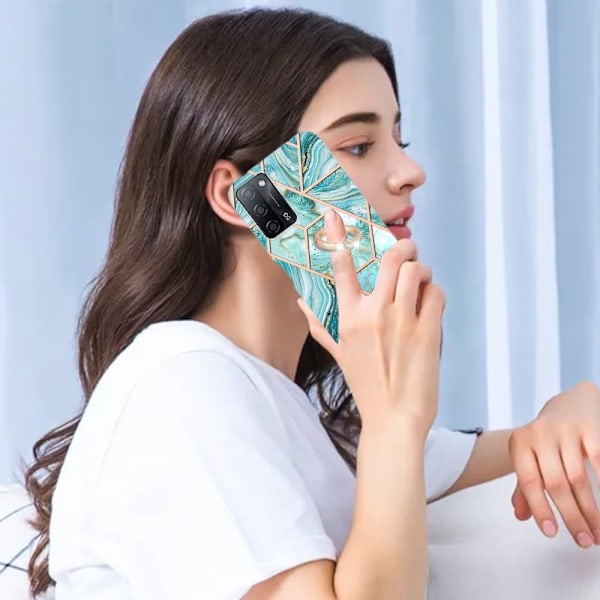 Marble Patterned Suojakuori With Ring Holder For Oppo A54s / A55 / A53s 5g / A16 - Sininen Blue