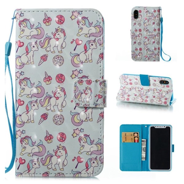iPhone Xs Max light spot decor læder flip cover - Enhjørning Og Dessert Multicolor