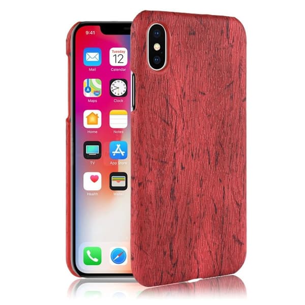 iPhone Xs Max læderetui med træstruktur - Rød Red