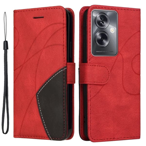 Texturerat läderfodral med handledsband för Oppo A79 - Röd Röd