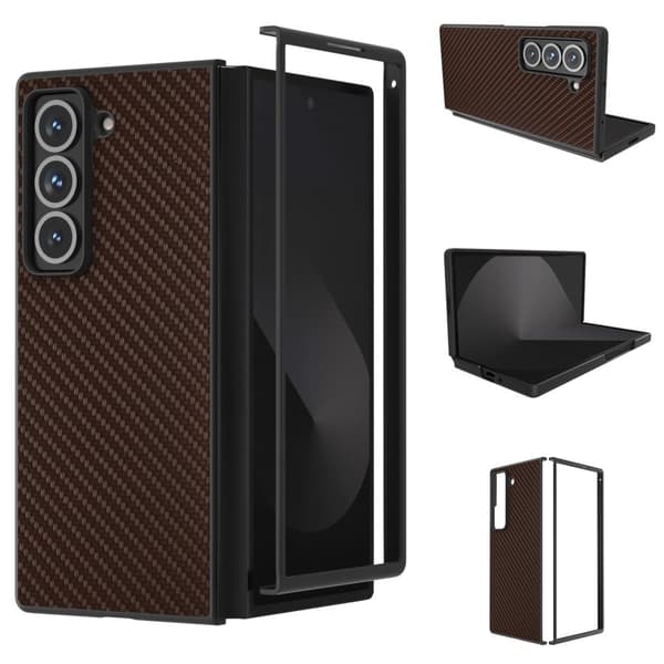Samsung Galaxy Z Fold Specialfodral Kolfiber Textur Veganläder Telefonskal - Brun Brun