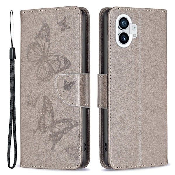 Butterfly läder Nothing Phone (1) fodral - Silver/Grå Silvergrå