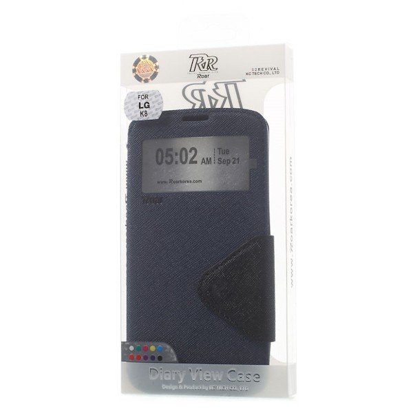 Roar Korea LG K8 Læder-etui med vindue - Mørkeblå Blue