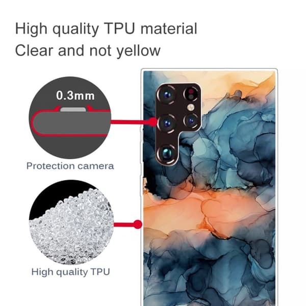 Marmormotiv Samsung Galaxy S22 Ultra skal - Orange Mellan De Blå multifärg