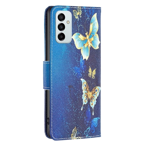 Wonderland Samsung Galaxy M23 flip kuoret - Kultainen Perhosia Blue
