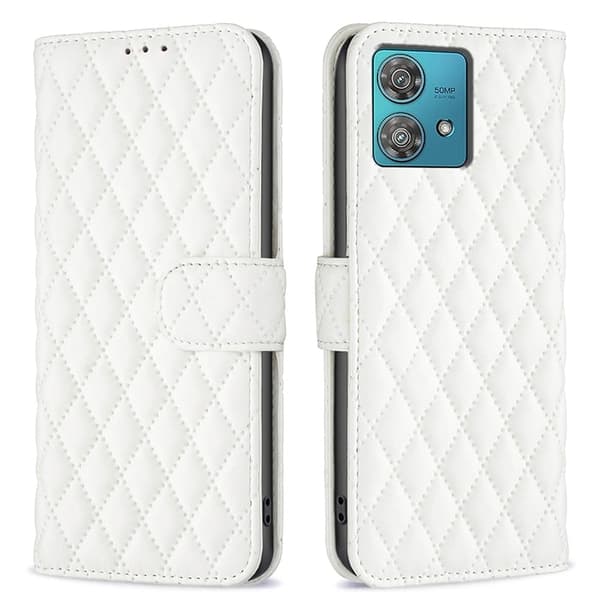 Rhombus mat Motorola Edge 40 Neo flip etui - Hvid White