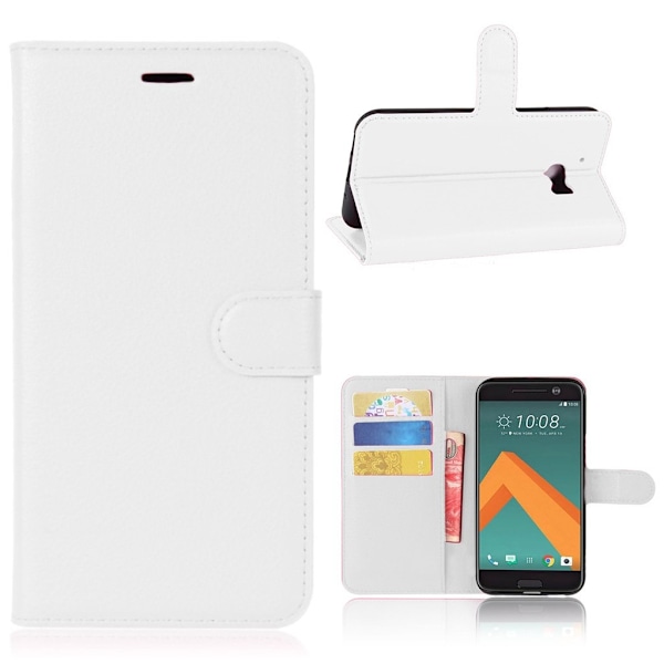 Mankell flip-etui i læder med litchi overflade til HTC 10 - Hvid White