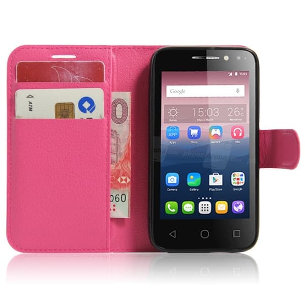 Mankell Alcatel OneTouch Pixi 4 (4) Nahkakotelo Lompakko - Kuuma Pinkki Pink