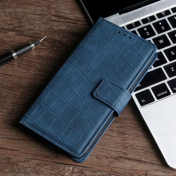 Crocodile Textured Lær Etui til Samsung Galaxy S21 Plus - Blå Blue