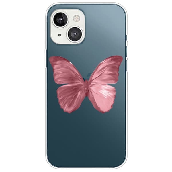 Butterfly iPhone 14 Plus skinnveske - Rosa Sommerfugl Pink