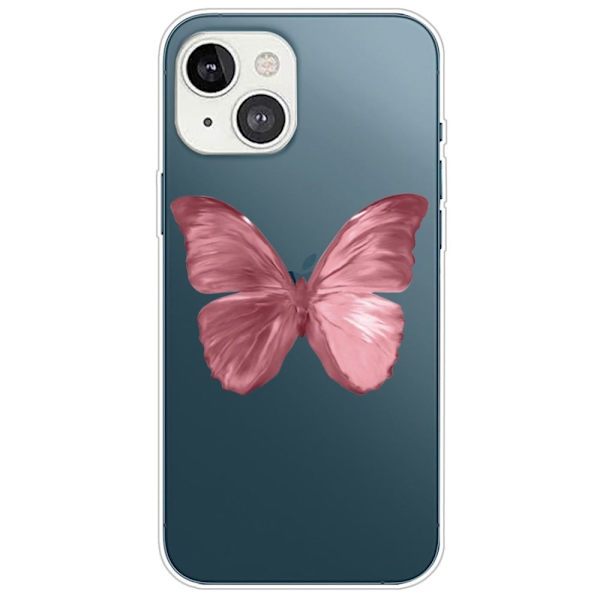 Butterfly läder iPhone 14 Plus fodral - Rosa Rosa
