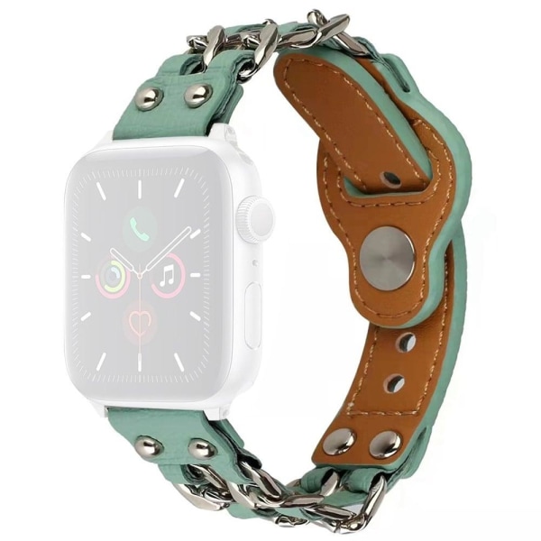 Apple Watch (41mm) Cowhide leather adorned in metal chain watch Grön