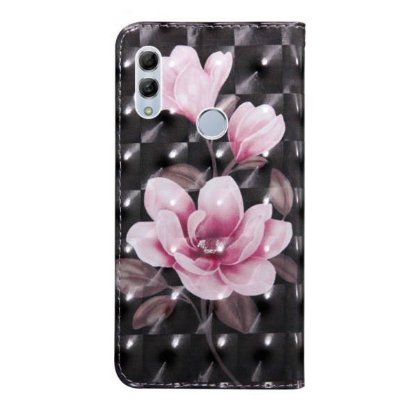 Huawei P Smart 2019 lysspot dekoreret læder flip etui - Lyserøde Blomster Pink