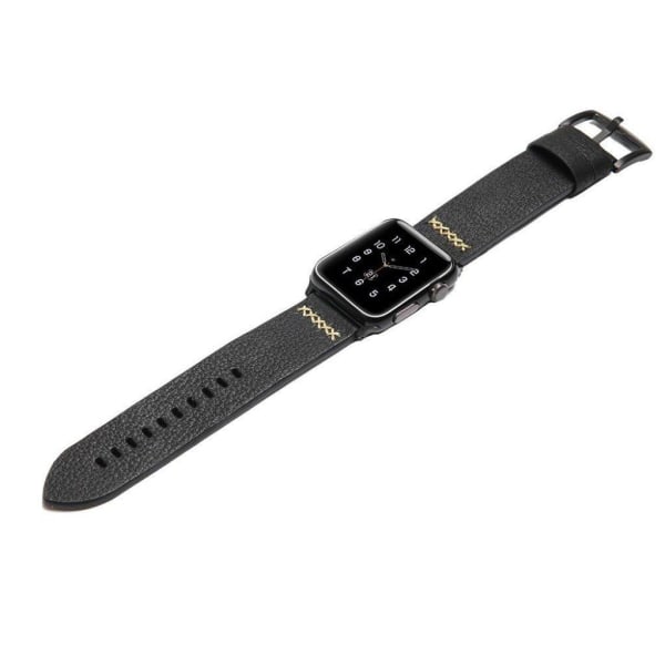 Apple Watch Series 5 44mm X-Line ægte læder Urrem - Sort Black