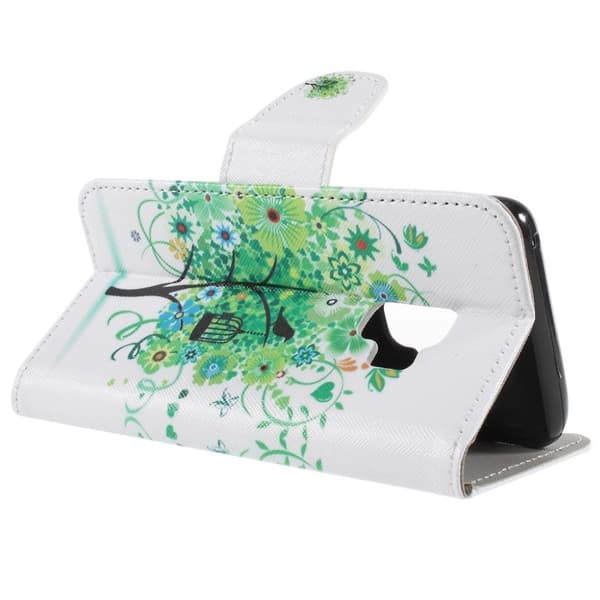 Samsung Galaxy S9 mønstret grynet PU læder flip etui - Grøn blomster Træ Green
