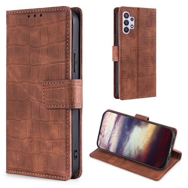 Crocodile Textured Læder Etui til Samsung Galaxy A32 - Brun Brown