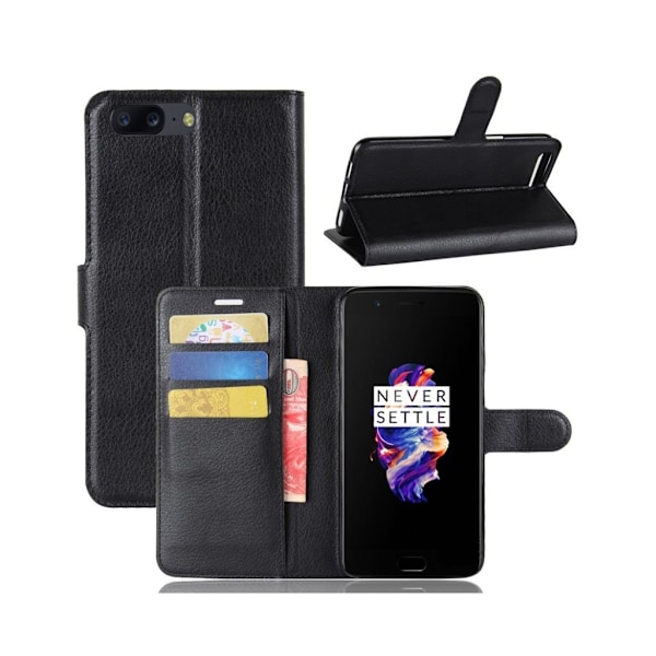 OnePlus 5 kestävä nahkakotelo - Musta Black