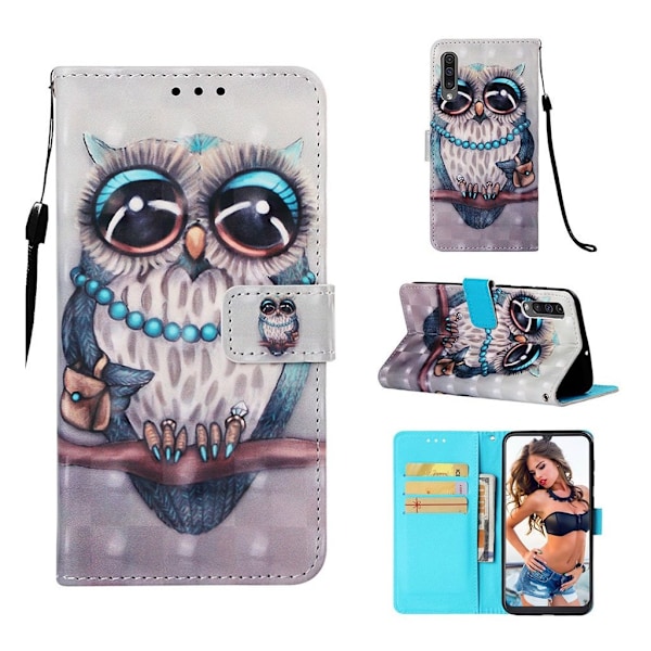 Samsung Galaxy A50 kuosi nahkainen  suojakotelo  - Pöllö kuosi Multicolor