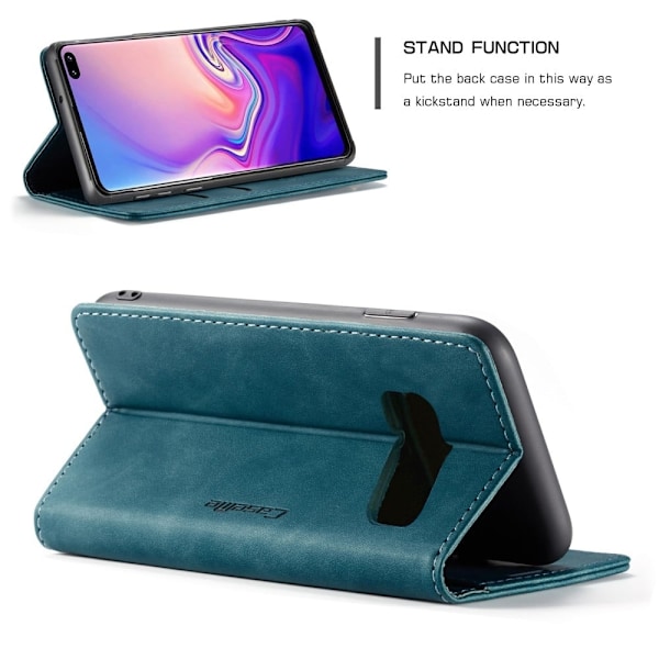 CASEME Samsung Galaxy S10 Plus auto-absorberet læder flip etui - Blå Blue