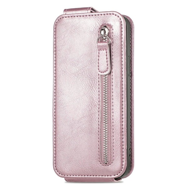 Vertical Flip Phone Fodral med Zipper till OnePlus 10T / Ace Pro - Roséguld Rosa