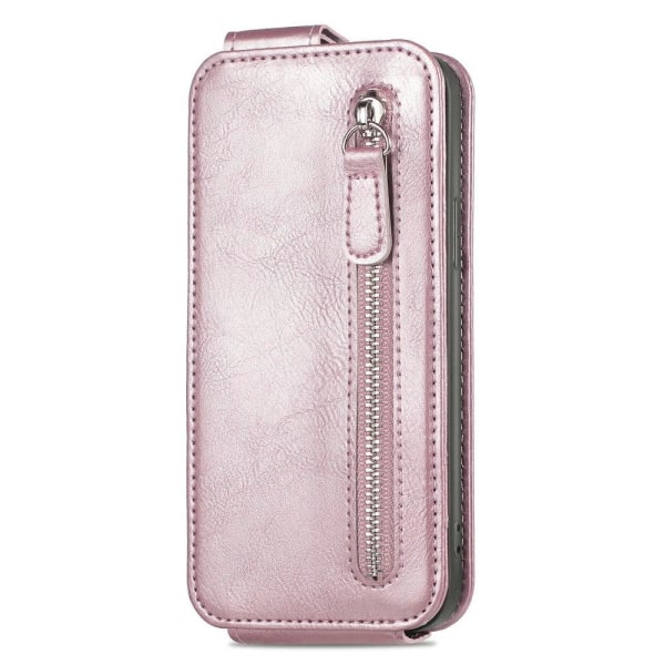 Vertical Flip Phone Suojakotelo With Zipper For OnePlus 10T / Ace Pro - Ruusukulta Pink
