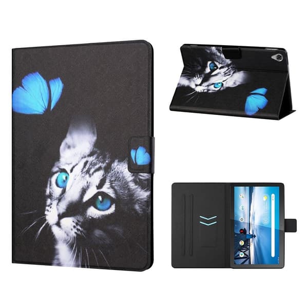 Lenovo Tab M10 HD Gen 2 Cool Mønster Lær Flippetui - Katt og Sommerfugl Multicolor