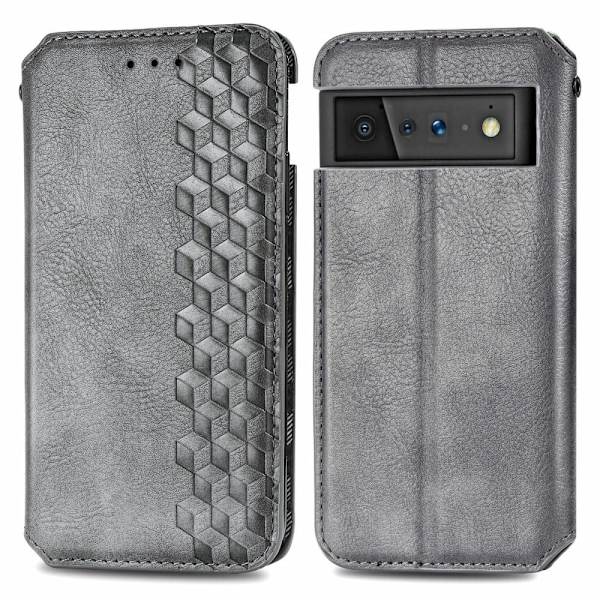 Læretui med A Stilfull Rhombus Imprint til Google Pixel 6 - Grå Silver grey