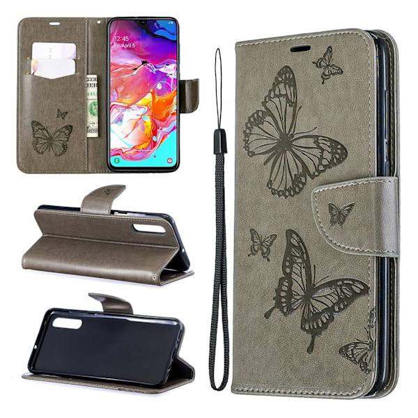 Butterfly Samsung Galaxy A70 etui - Grå Silver grey