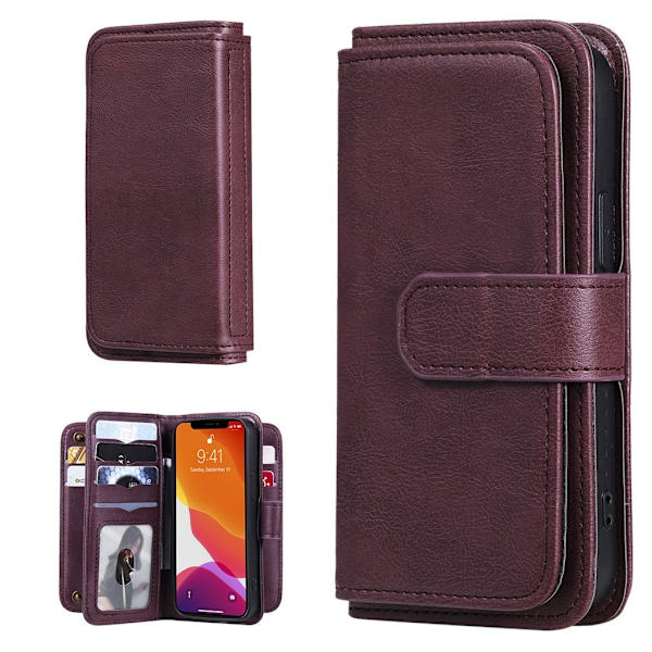 iPhone 13 Mini etui med pung & 10 kortpladser – Rød Red