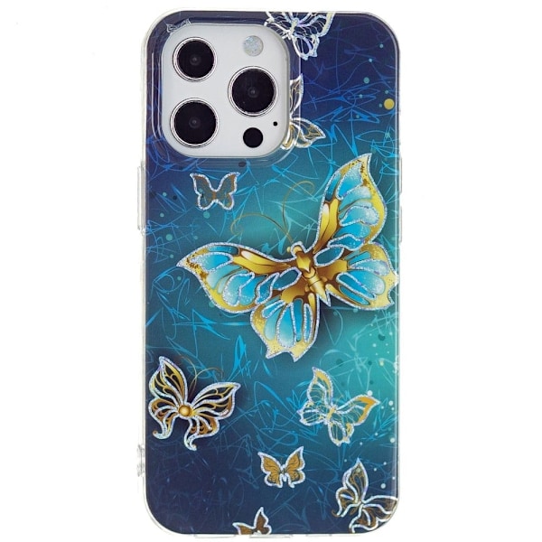 Marmormotiv iPhone 14 Pro skal - Fjärilar Blå