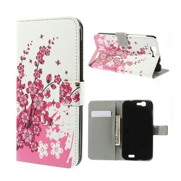 Moberg Huawei Ascend G7 Läder Flip Fodral - Blommande Plommon multifärg