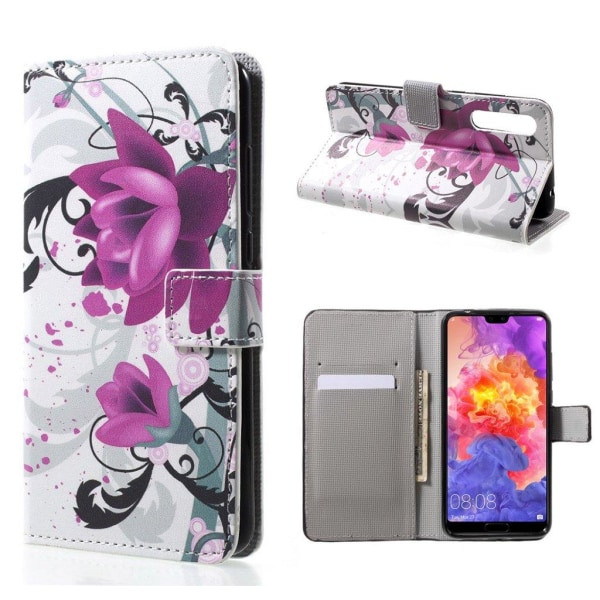 Huawei P20 Pro mønstret PU læder flip etui - Kapok blomst Multicolor