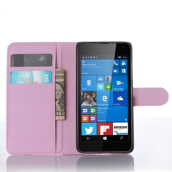 Microsoft Lumia 650 Litsi Pintainen Nahkakotelo Lompakko - Pinkk Pink