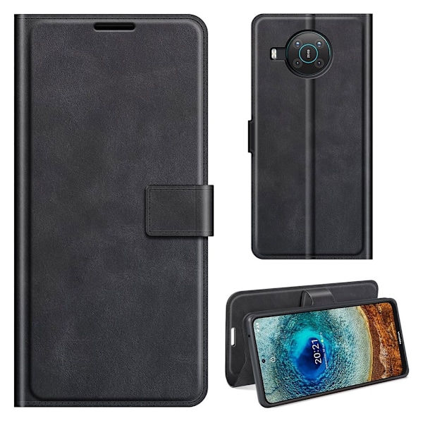 Nokia X10 / Nokia X20 nahkainen lompakokkotelo - Musta Black