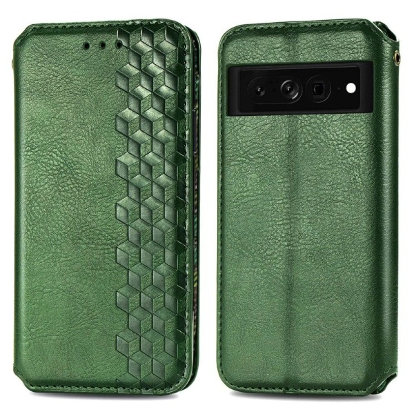 Läderfodral med A Snygg Rhombus Avtryck till Google Pixel 7 Pro - Grön Grön