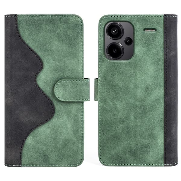 Tvåfärgat Xiaomi Redmi Note 13 Pro Plus fodral i läder - Grön Grön