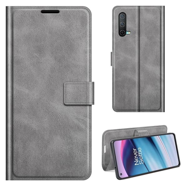 Skinn-etui i lommebok-stil for OnePlus Nord CE 5G - Grå Silver grey