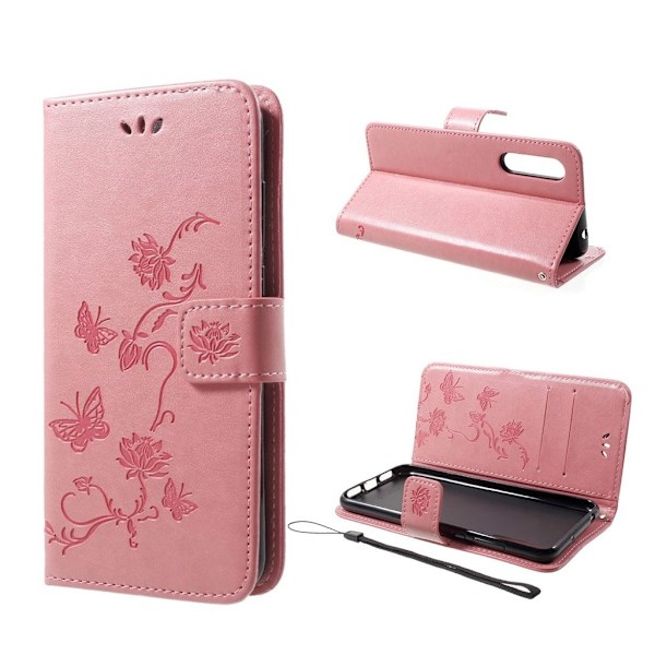 Huawei P20 Pro stemplet sommerfugl blomster PU læder flip etui - Pink Pink