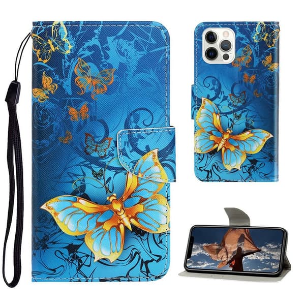 Wonderland iPhone 13 Pro Max Läppäkotelo - Kulta Perhonen Multicolor
