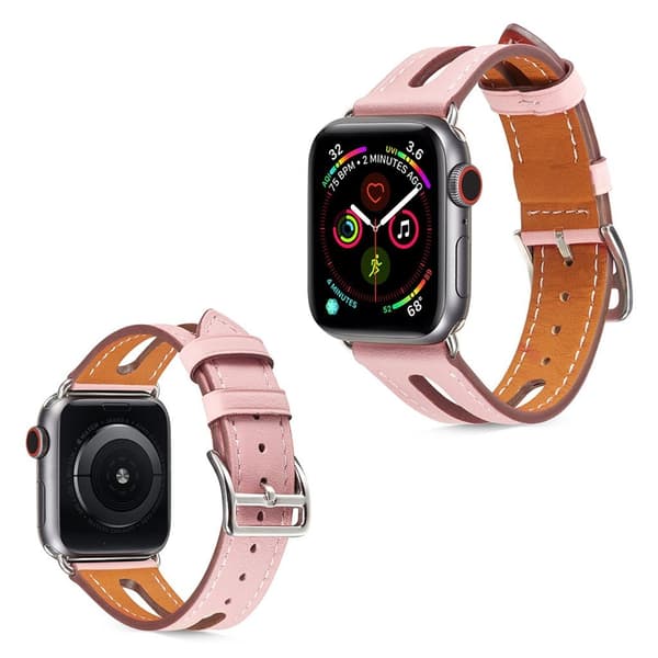 Apple Watch Series 5 44mm læder Læder Urrem - Lyserød Pink
