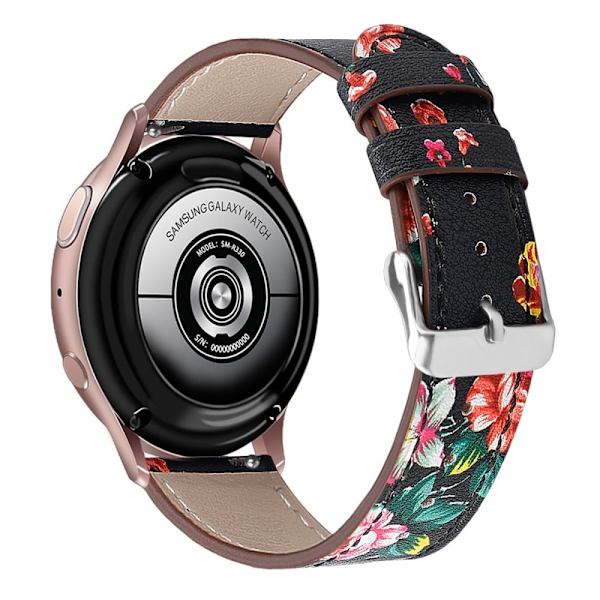 20 mm universal urrem i ægte okselæder - Sort / Rød Blomst Multicolor