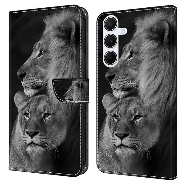 Wonderland Samsung Galaxy A36 / Samsung Galaxy A56 flip etui - Løvepar Silver grey