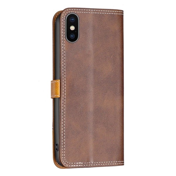 BINFEN to-farvet iPhone Xs læderetui - Brun Brown