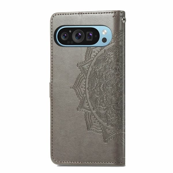Mandala Google Pixel 9 Pro XL læderetui - Grå Silver grey