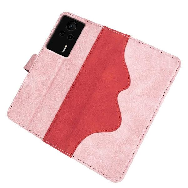 Tvåfärgat Xiaomi Redmi K60E fodral i läder - Rosa Rosa