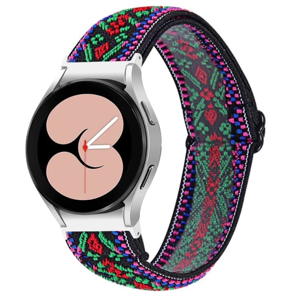 Samsung Galaxy Watch 5 / 4 elastisk nylon urrem - Trefarvet Tribal Blomstermønster Multicolor