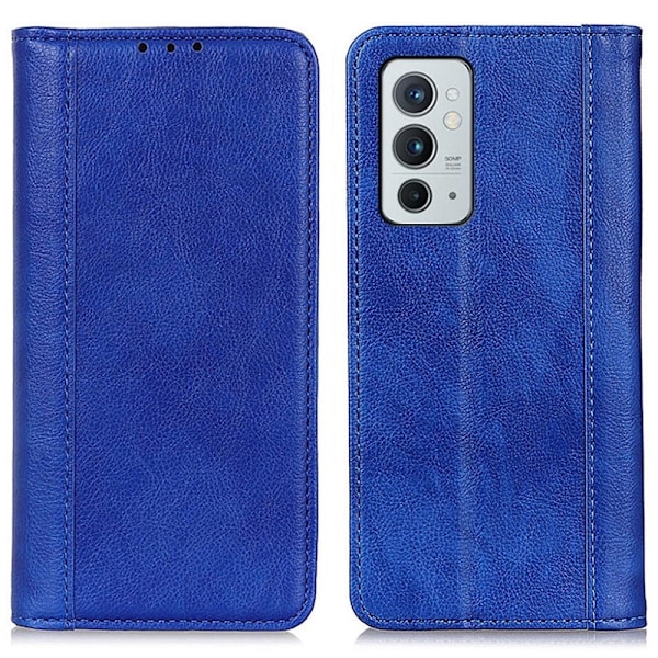 Äkta läder OnePlus 9RT 5G fodral med magnetisk stängning Blå