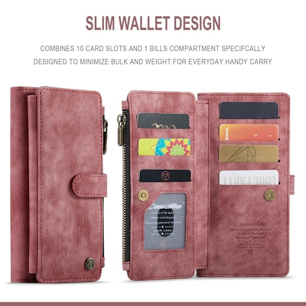 CaseMe Samsung Galaxy S21 FE etui med lynlås og pung - Rød Red