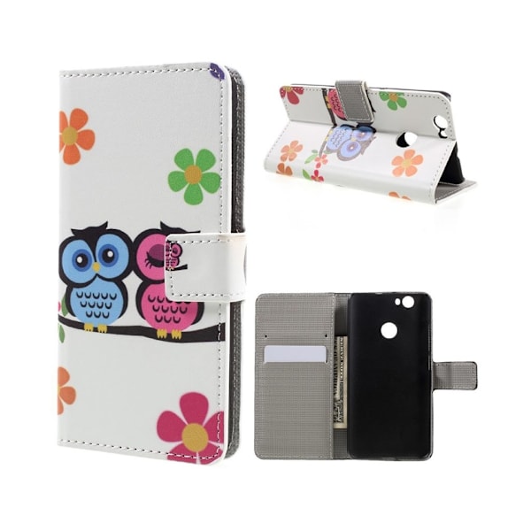 Scherfig Huawei Nova etui - Ugler og blomster Multicolor