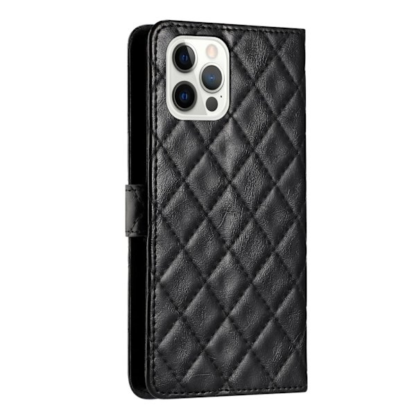 Funksjonelt rombe lommebokdeksel for iPhone 12 Pro Max - Svart Black